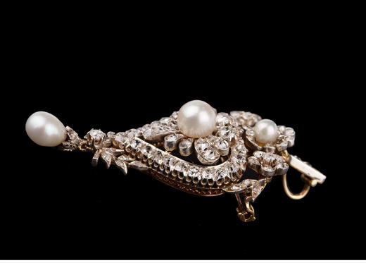 独角鹿西洋古董珠宝首饰18K黄金镶钻石海水珍珠爱心花卉胸针吊坠 商品图2