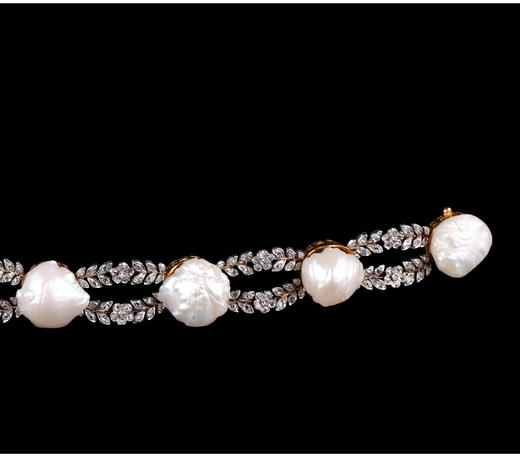 独角鹿西洋古董珠宝法国18K黄金铂金镶钻石天然巴洛克珍珠手链 商品图3