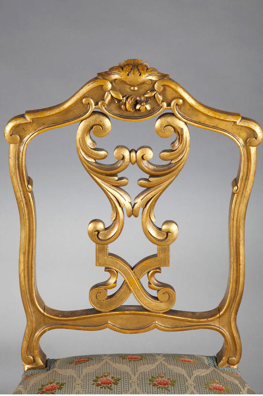 独角鹿西洋古董家具路易十五风格丝质面料金漆木雕镂空靠背椅一套 商品图3