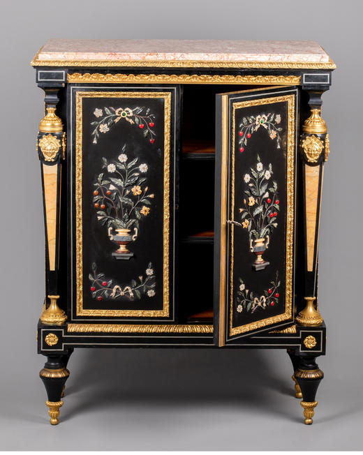 独角鹿西洋古董家具路易十六风大理石铜鎏金硬石镶嵌胡桃木边柜 商品图2