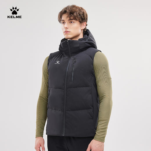 卡尔美羽绒运动马甲男2022冬款白鸭绒保暖连帽休闲坎肩外套 商品图1