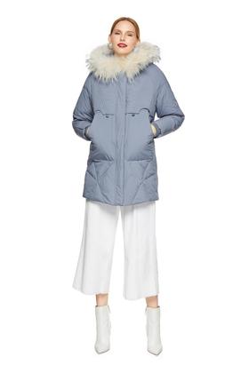ELLA JADE 灰蓝色毛领连帽羽绒服 8452