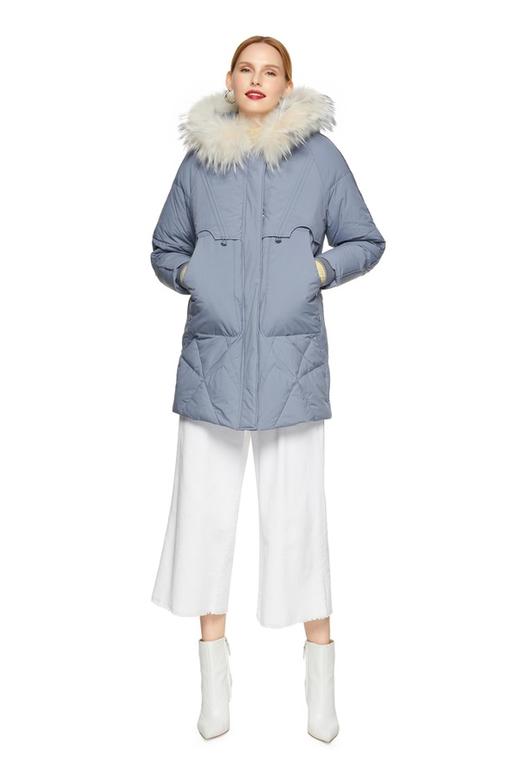 ELLA JADE 灰蓝色毛领连帽羽绒服 8452 商品图0
