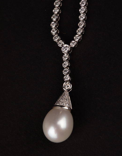 独角鹿西洋古董珠宝首饰钻石海水养殖珍珠镶嵌18K铂金项链 商品图3