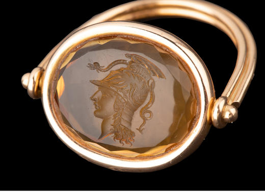 独角鹿西洋古董珠宝首饰18K金镶嵌黄水晶战神玛尔斯印章吊坠戒指 商品图3