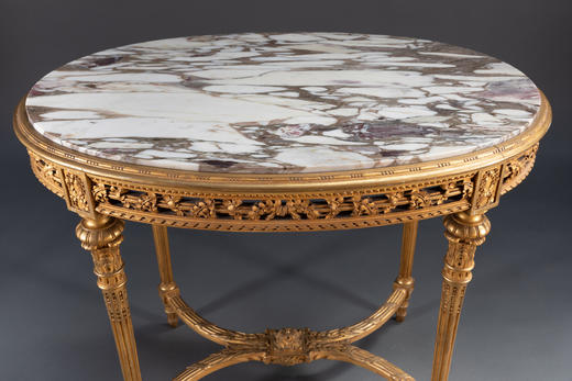 独角鹿西洋古董家具路易十六木制鎏金修饰大理石桌面椭圆中心桌子 商品图4