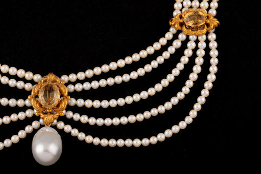 独角鹿西洋古董珠宝首饰拿破仑三世时期黄金镶嵌黄水晶珍珠项链 商品图4
