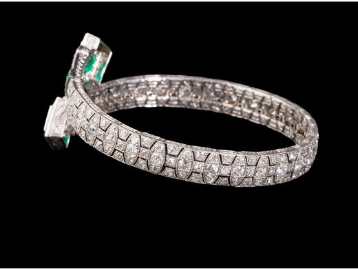 独角鹿西洋古董珠宝欧洲铂金镶嵌祖母绿钻石几何纹饰手镯手链手饰 商品图4