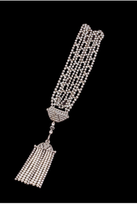 独角鹿西洋古董首饰铂金镶嵌钻石天然海水珍珠苏托尔流苏长项链 商品图3