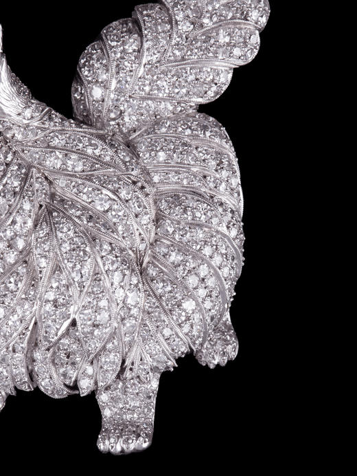 独角鹿西洋古董珠宝首饰欧洲铂金镶嵌钻石祖母绿波斯猫造型胸针 商品图3