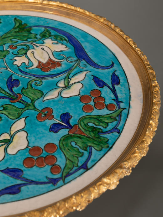 独角鹿西洋古董家具拿破仑三世时期花卉主题铜鎏金彩陶圆形三角桌 商品图3