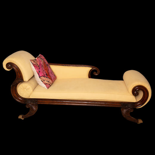 独角鹿西洋古董家具1815年代摄政时期英国布艺实木贵妇榻沙发躺椅 商品图1
