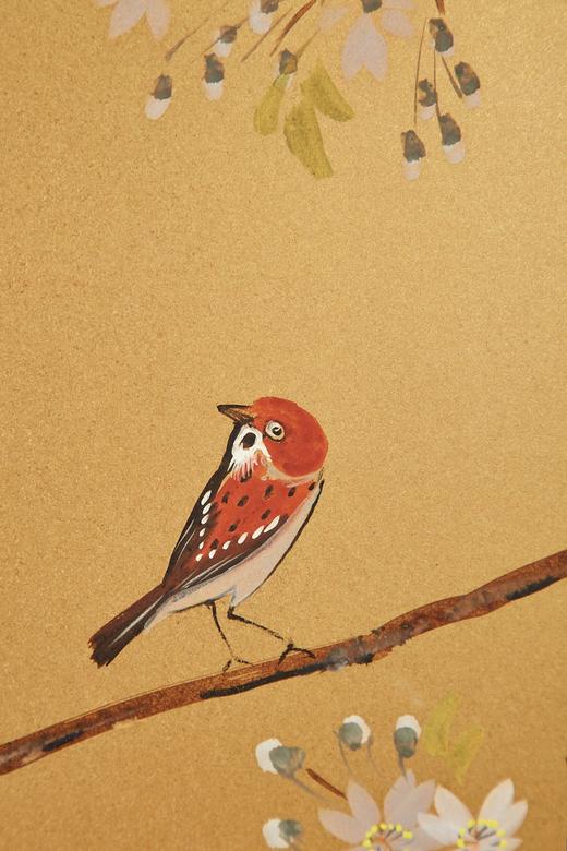 独角鹿西洋古董日本昭和时期手工画樱花四页屏风日式 商品图4