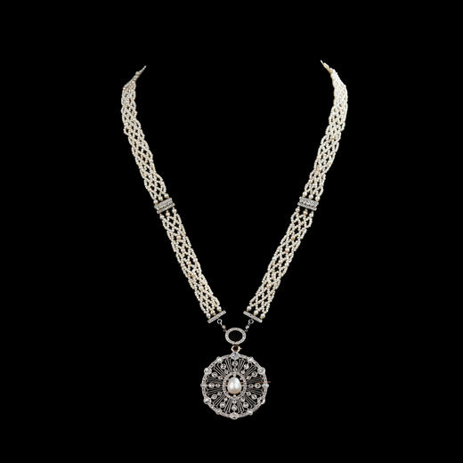 独角鹿西洋古董首饰美好时代18k白金铂金钻石天然珍珠项链胸针 商品图5