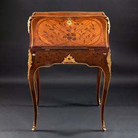 独角鹿西洋古董家具路易十五风格花卉主题红木细木镶嵌斜面写字桌