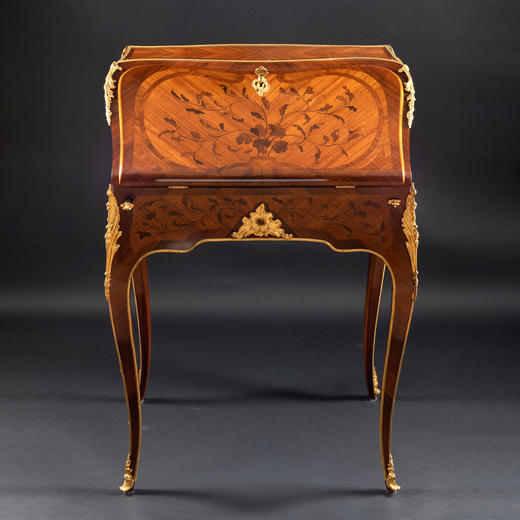 独角鹿西洋古董家具路易十五风格花卉主题红木细木镶嵌斜面写字桌 商品图0