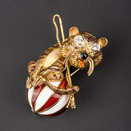 独角鹿西洋古董珠宝首饰法国著名珠宝世家珐琅18K金小老虎胸针 商品图4