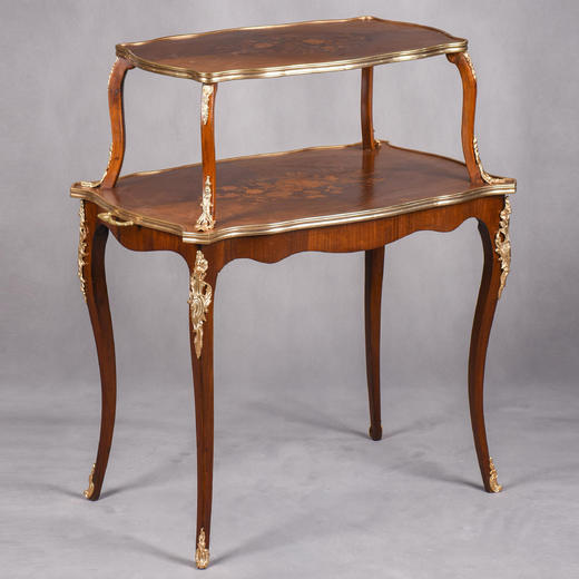 国内现货独角鹿西洋古董家具法国铜鎏金饰细木镶嵌双层茶桌茶台 商品图1