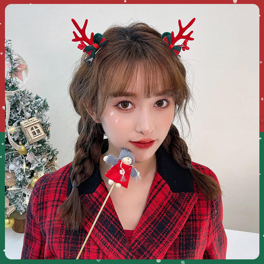 圣诞节配饰红色鹿角发夹装扮可爱儿童发卡女新款头饰麋鹿夹子发饰lc09 商品图4