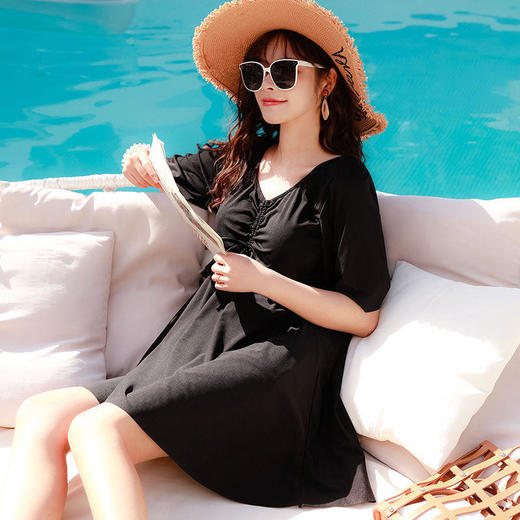 大码游泳衣女胖mm夏2021新款连体裙遮肚显瘦保守加大胖子温泉泳装 商品图2