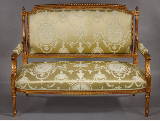 独角鹿西洋古董家具木鎏金雕饰淡绿色丝绸提花面料沙发座椅套件 商品图2