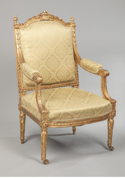 独角鹿西洋古董家具路易十六风木鎏金精雕提花缎面女王式扶手椅一 商品图3