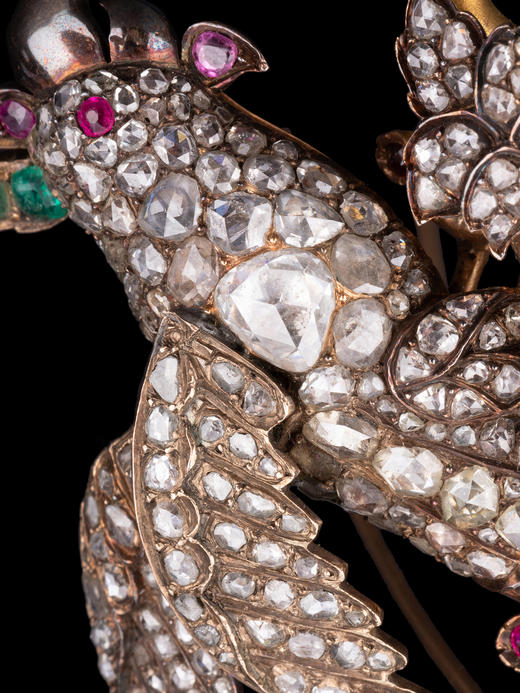 独角鹿西洋古董珠宝首饰黄金纯银镶钻石红宝石祖母绿鹦鹉造型胸针 商品图3