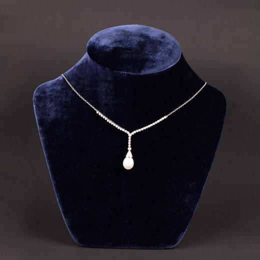 独角鹿西洋古董珠宝首饰钻石海水养殖珍珠镶嵌18K铂金项链 商品图0