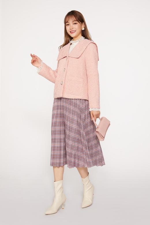 amadella 粉色大翻领粗花呢短款外套 10044 商品图1