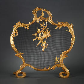 独角鹿西洋古董法国拿破仑三世时期胜利火炬精雕铜鎏金壁炉屏风