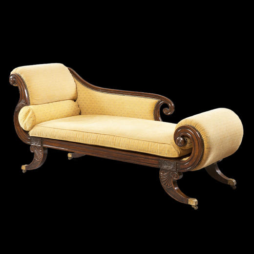 独角鹿西洋古董家具1815年代摄政时期英国布艺实木贵妇榻沙发躺椅 商品图0