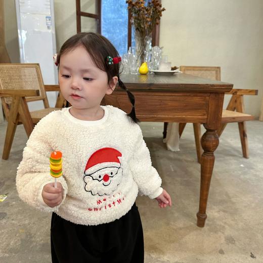 【宝宝圣诞卫衣】2岁女童毛毛卫衣加绒加厚 圣诞节圣诞老人韩版儿童圆领长袖卫衣 商品图2