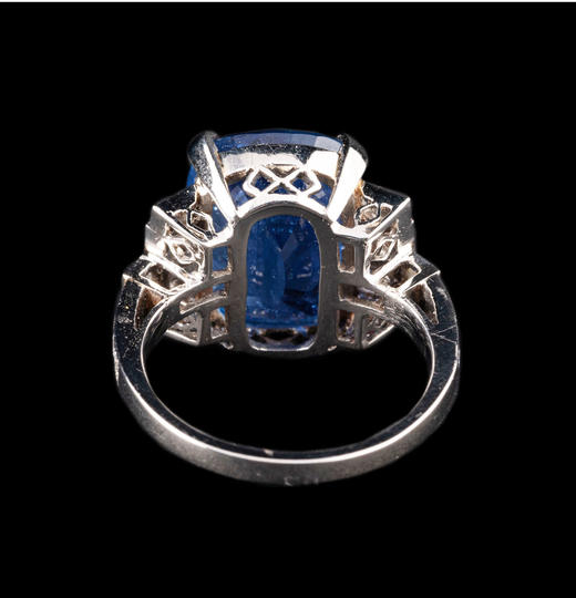 独角鹿西洋古董首饰珠宝18k金镶嵌斯里兰卡无烧蓝宝石钻石戒指 商品图4