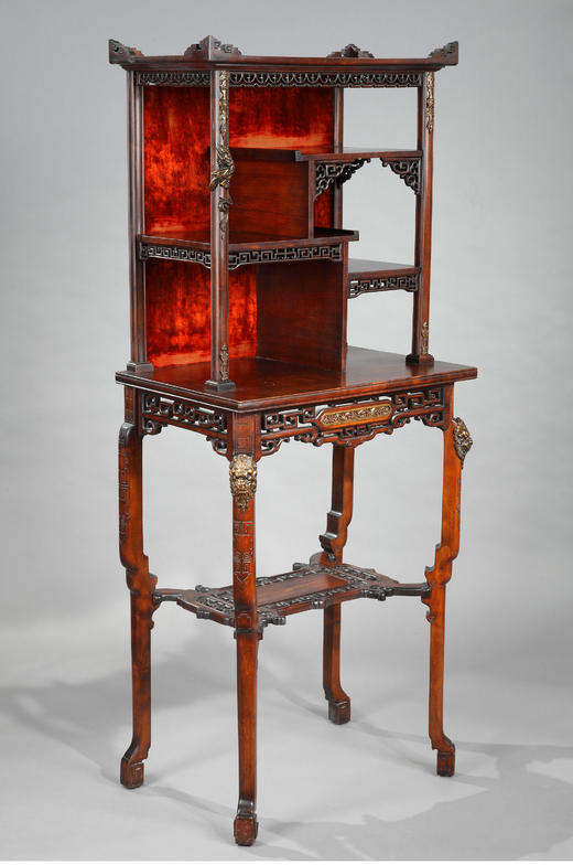 独角鹿西洋古董家具VIARDOT东方风蟠龙兽铜鎏金多宝阁式漆木展柜 商品图2