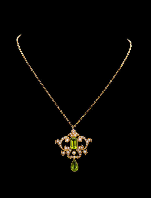 国内现货独角鹿西洋古董珠宝套装爱德华时期橄榄石珍珠项链耳环 商品图1