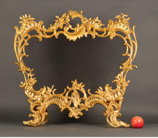 独角鹿西洋古董法国路易十五风格贝纹饰纯铜鎏金镂雕浮雕壁炉屏风 商品图1