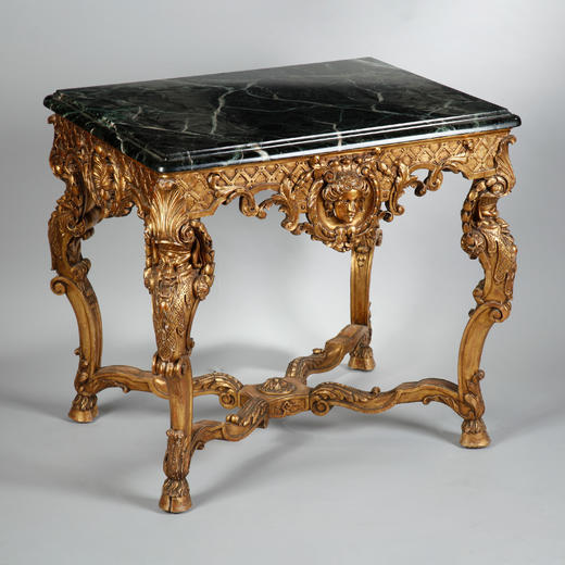 独角鹿西洋古董家具1860年代欧洲大理石桌面铜鎏金边桌子矮桌 商品图2