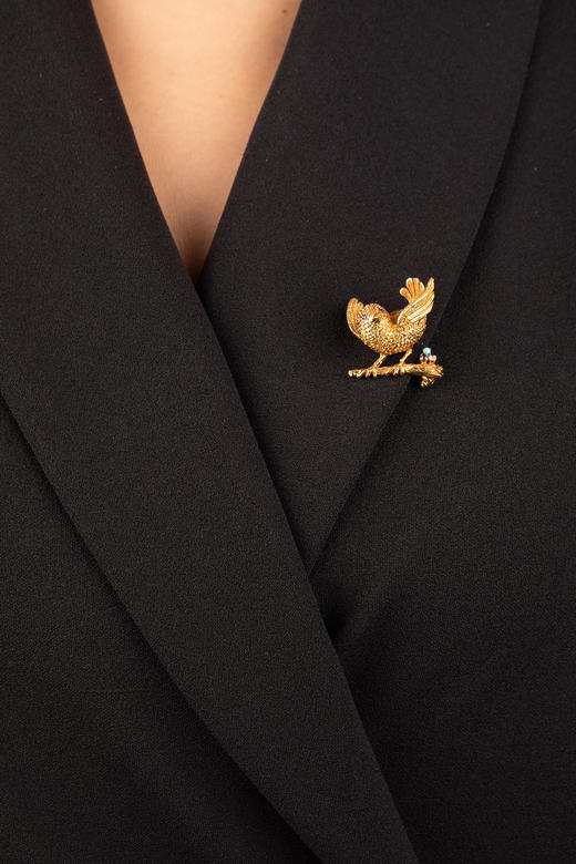 独角鹿西洋古董珠宝首饰英国绿松石蓝宝石钻石镶嵌18K金小鸟胸针 商品图1