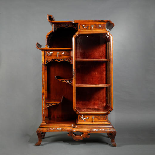 独角鹿西洋古董家具法国精雕镶嵌母贝东方主义风格榉木玻璃展柜 商品图0