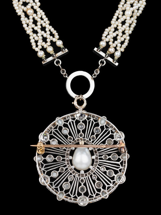 独角鹿西洋古董首饰美好时代18k白金铂金钻石天然珍珠项链胸针 商品图4