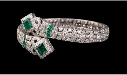 独角鹿西洋古董珠宝欧洲铂金镶嵌祖母绿钻石几何纹饰手镯手链手饰 商品图3