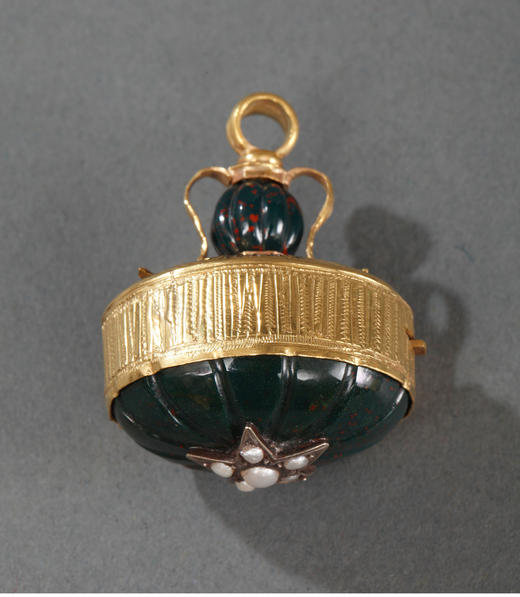 独角鹿西洋古董法国18K金镶嵌血滴石野生珍珠八音盒挂坠 商品图1