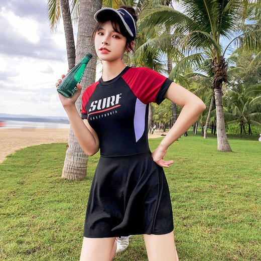 运动裙式分体泳衣女学生保守遮肚显瘦小胸聚拢上课学习游泳温泉装 商品图7