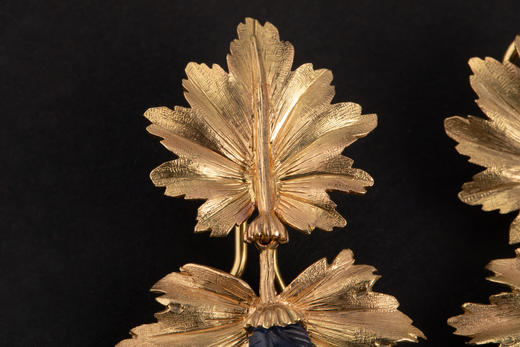 独角鹿西洋古董珠宝首意大利布挈拉提18k黄金镶嵌蓝宝石耳坠耳饰 商品图2