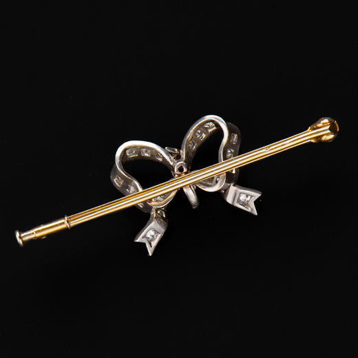 独角鹿西洋古董珠宝首饰1900年代黄金白金镶嵌钻石蝴蝶结胸针 商品图2