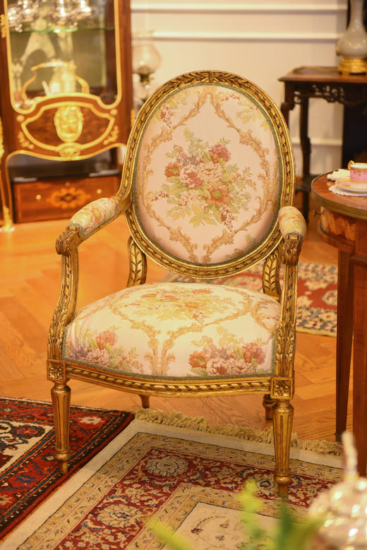 【已售】国内现货独角鹿西洋古董家具法国路易十六风实木鎏金扶手椅一对 商品图1