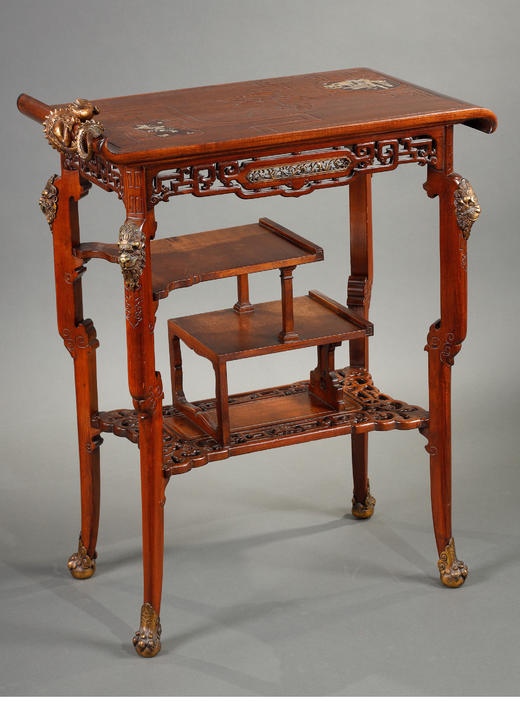 独角鹿西洋古董家具VIARDOT蟠龙瑞兽铜鎏金螺钿镶嵌漆木边桌一对 商品图1