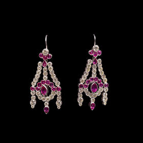 独角鹿西洋古董珠宝首饰欧洲18k金镶嵌钻石红宝石耳环耳坠耳饰