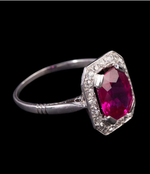 独角鹿西洋古董珠宝首饰法国出品铂金镶嵌缅甸无烧红宝石钻石戒指 商品图2