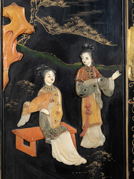 独角鹿西洋古董家具国木制黑色漆面硬石镶嵌人物主题边柜柜子立柜 商品图3